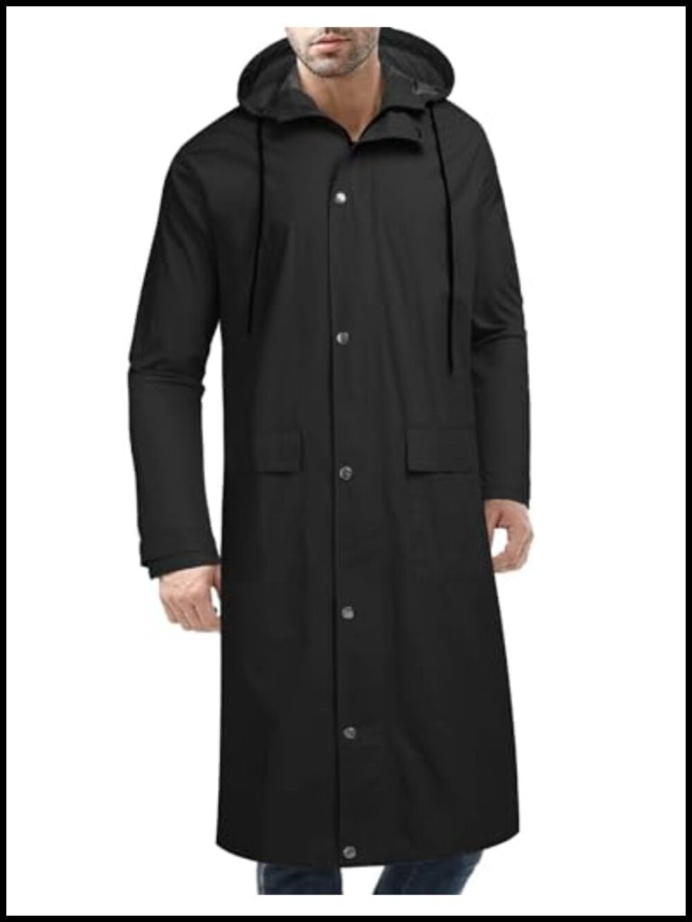 Men's Waterproof Long Trench Raincoat with Hood Windproof Outdoor Jacket